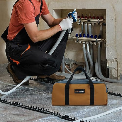 MELOTOUGH Tool Tote Bag Small Canvas Tool Bag with Zipper Combo Kit-Includes 2 Medium Tool Organizer Bags for Electrician,Plumbing,Technician,HVAC(14 inch,Tan) - color: TanGrey