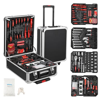 800 PCS Home Tool Set with Rolling Tool Box, Professional Mechanic Repair Kit, General Household Hand Tool Set with Aluminum Trolley Case for Homeowner, DIY