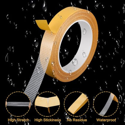 2 Sizes Clear Double Sided Fabric Tape Strong Adhesive Double Stick Carpet Tape 0.8in x 66ft, 0.4in x 33ft Heavy Duty Mounting Tapes Removable Gauze Tapes for Carpets Pictures Posters Cloth Craft