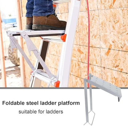 Ladder Tool Shelf - Adjustable Work, Steel Tray Panel, Foldable Storage Support, Multiuse Accessory Attachment | Convenient Organizer Enhancing Efficiency for Mechanics, Painters