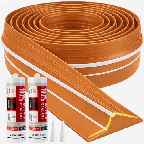Jin&Bao Universal Garage Door Threshold Seal Strip 20FT Kit, Bottom Waterproof Rubber Weather Stripping Replacement（Orange, 2 Adhesive） - color: Orange, size: 20 Feet
