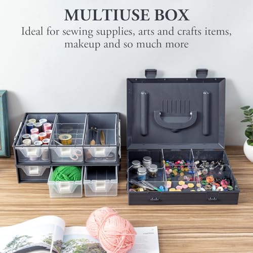 MyGift 11 Inch Classic Gray Tools Hardware and Screw Parts Storage Organizer Case with White Accents, 24 Customizable Compartments, 6 Drawers Removable Dividers - color: Dark Gray