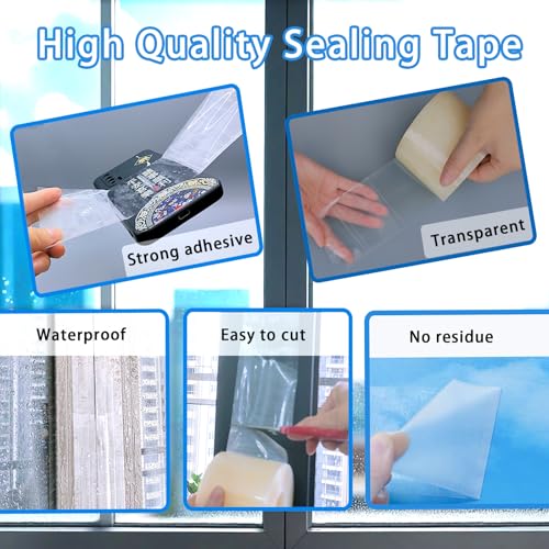 Transparent Window Weather Sealing Tape,Winter Window Seal Kit for Doors, Shower Glass Gaps,No Residue,3 Inch x 55 Yards - size: 3 Inch x 55 Yards