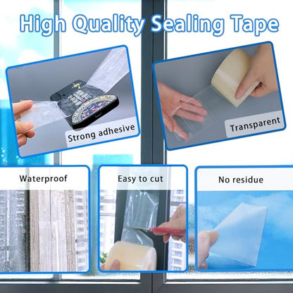 Transparent Window Weather Sealing Tape,Winter Window Seal Kit for Doors, Shower Glass Gaps,No Residue,3 Inch x 55 Yards - size: 3 Inch x 55 Yards