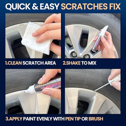 Silver Wheel Touch Up Paint, Chrome Rim Paint for Curb Rash, Wheel Scratch Repair Kit for Chrome, Alloy, Aluminum, Enamel, Universal Silver Automotive Touch Up Paint Pen (1 fl oz) - color: Light Silver