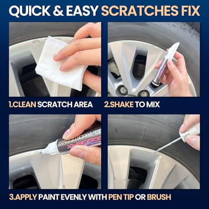 Silver Wheel Touch Up Paint, Chrome Rim Paint for Curb Rash, Wheel Scratch Repair Kit for Chrome, Alloy, Aluminum, Enamel, Universal Silver Automotive Touch Up Paint Pen (1 fl oz) - color: Light Silver