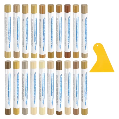 uxcell 20Pcs Wood Filler Sticks, Furniture Scratch Repair Wax Crayons Furniture Touch Up Markers Wood Repair Wax Kit with Spatula for Furniture, 20 Colors Natural & Maple Series - color: Natural Maple Series