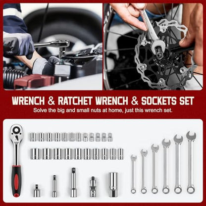 Sundpey Home Tool Kit with Drawer - 379-PCs Portable Complete Household and Auto Repair Tool Set - Hand General Basic Tool Box Storage Case - Full Basic Toolkit for Handyman & Diyer & Homeowner Red - color: Red