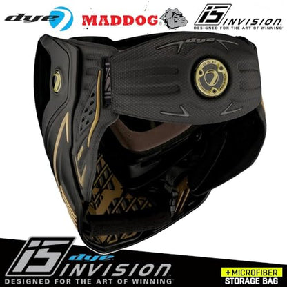Maddog Dye i5 Thermal Anti-Fog Paintball Airsoft Mask Goggle System Combo with Microfiber Bag | Safety Certified Protection - color: Onyx Gold 2.0