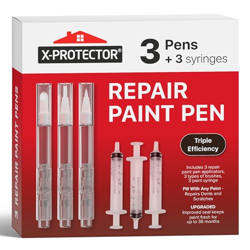 X-Protector Touch Up Paint Pen Kit - 3 Pens with 3 Types of Brushes - Premium Pen for Touch Ups - Fillable Touch Up Paint Pens for Walls, Furniture, and Other Touch Up Works! - style: Pack of 3, Fillable