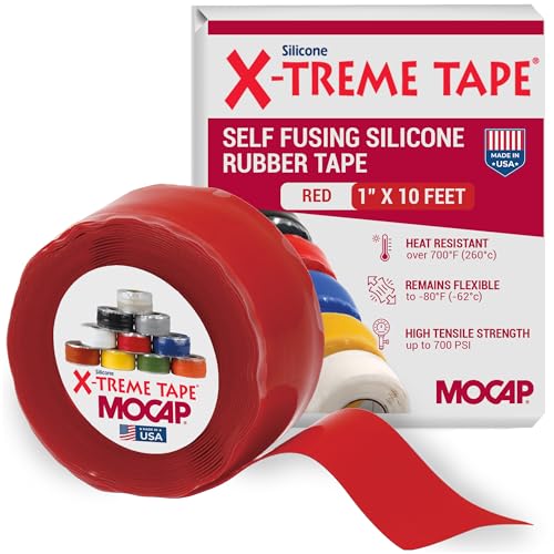 X-Treme Tape MOCAP Heavy Duty Electrical Tape, Self-Fusing Silicone Rubber, Waterproof & Insulating Flexible Tape, Electrical for Hose, Automotive, Outdoor & Repairs - 1" x 10ft Roll - Bright Red - color: Bright Red, size: 1" wide x 10 ft long
