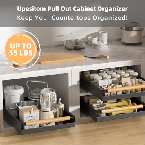 Pull Out Cabinet Organizer, 15.3'' Deep Expandable Slide Out Cabinet Organizer Fixed with Adhesive Nano Film, Slide Out Drawers Pull Out Tray for Cabinet in Kitchen, Pantry, Bathroom, Black - color: Black