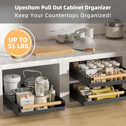 Pull Out Cabinet Organizer, 15.3'' Deep Expandable Slide Out Cabinet Organizer Fixed with Adhesive Nano Film, Slide Out Drawers Pull Out Tray for Cabinet in Kitchen, Pantry, Bathroom, Black - color: Black