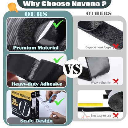Navona 2 Boxes Heavy Duty Hook and Loop Strips with Adhesive, 60Ft Total x 1 Inch Hook and Loop Tape with Backing for Home, Office, School, and Crafting Projects, Black - color: 1in x 30ft-black-2Boxes