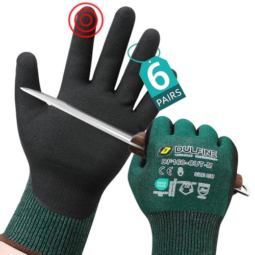 DULFINE Safety Work Gloves for Men & Women, MicroFoam Nitrile Coated Nylon Black Grip for General Purpose, 3/6/12/36 Pairs - color: Cut Resistant, size: XX-Large