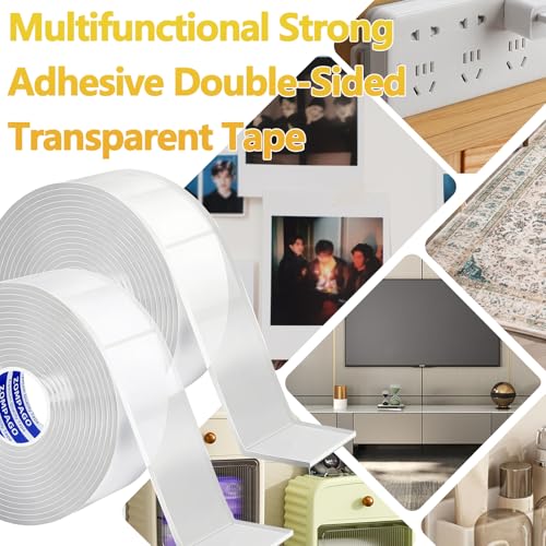 ZOMPAGO Double Sided Tape 1.18in x 9.84FT Clear Heavy Duty Mounting Tape for Walls Picture Hanging Carpet Adhesive Acrylic Strong Removable No Damage - size: 1.18in X 9.84ft