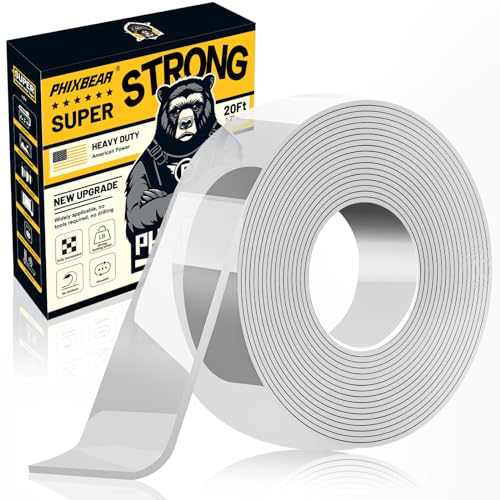 PHIXBEAR Large Double Sided Tape Heavy Duty, Mounting Tape Strong Adhesive, Wall Tape for Hanging Clear Removable No Damage, Fits Decor & Poster, 20Ft 1.2" Wide