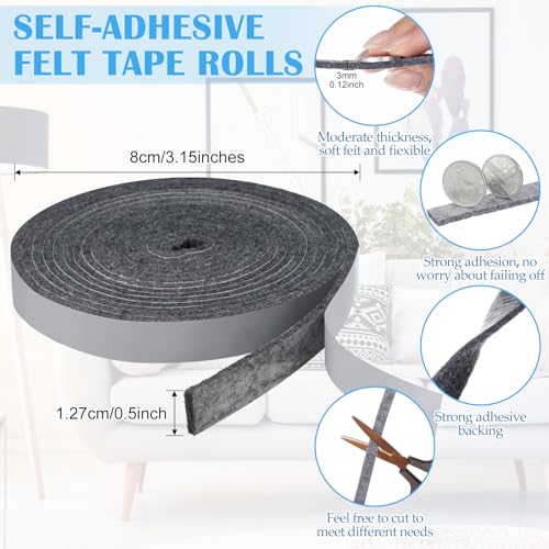 Zonon 4 Rolls 120 Inch Felt Strip with Adhesive Backing Felt Tapes Furniture Strip Rolls Self Stick Heavy Duty Polyester for Protecting Furniture and DIY Adhesive(Medium Gray,0.5 Inch) - color: Medium Gray, size: 0.5 Inch