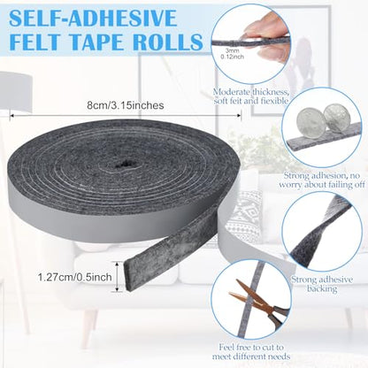 Zonon 4 Rolls 120 Inch Felt Strip with Adhesive Backing Felt Tapes Furniture Strip Rolls Self Stick Heavy Duty Polyester for Protecting Furniture and DIY Adhesive(Medium Gray,0.5 Inch) - color: Medium Gray, size: 0.5 Inch