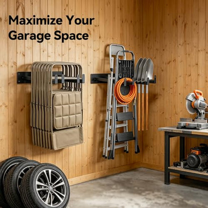 Expandable Folding Chair Storage Racks 2 Pack, Adjustable 11.4"–15.7" Folding Chair Rack, Heavy Duty Wall Mount Garage Organizer Hooks with EVA Padding, Hold 200 lbs Each
