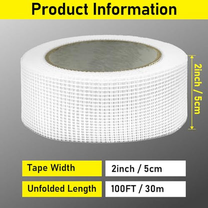 Drywall Joint Tape, 2" x 400 Feet Self-Adhesive Fiberglass Drywall Repair Mesh Tape for Wall Cracks and Seam Patch, 4 Rolls - size: 2" x 400ft,4 pack