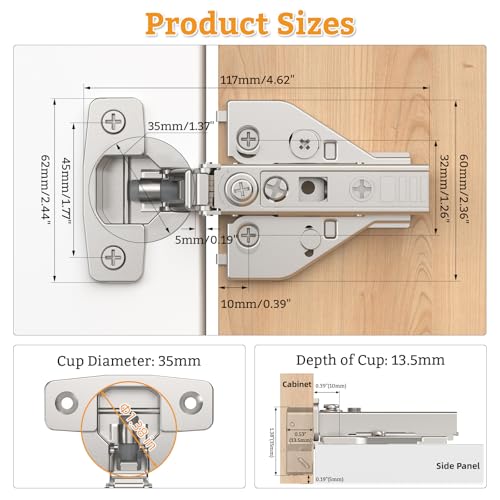 Chibery 50 Pack Full Overlay Cabinet Hinges, Face Frame & Frameless, 4D Adjustment, Soft Close 105°, Close Speed Control, Concealed Clip-On Plate, Smooth Slow Self Closing for Kitchen Corner, Cupboard