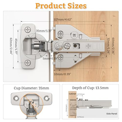 Chibery 50 Pack Full Overlay Cabinet Hinges, Face Frame & Frameless, 4D Adjustment, Soft Close 105°, Close Speed Control, Concealed Clip-On Plate, Smooth Slow Self Closing for Kitchen Corner, Cupboard