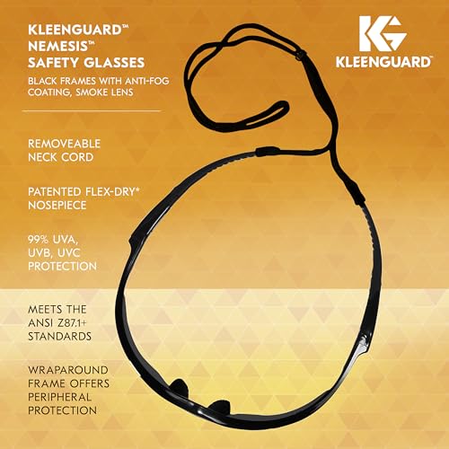 KleenGuard™ V30 Nemesis™ Safety Glasses (22475), with Anti-Fog Coating, Smoke Lenses, Black Frame, Unisex Sunglasses for Men and Women (Pack of 12)