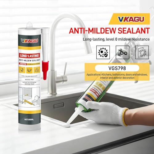 VGS 798 Professional Silicone Sealant Caulk, 10.15 oz Cartridge, 1 Pack – Waterproof Silicone Sealant for Kitchen and Bathroom, Shrink Resistant, Crack Resistant - style: 1 Pack