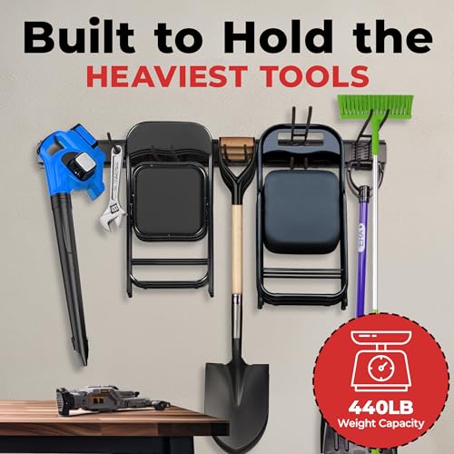NINE FORTY Garage Tool Organizer Wall Mount - 49.5 Inches, 16" Stud Spacing, 440 LBS. Sturdy Rubber Coated Garden Tool Organizer and Storage Rack with Adjustable Hooks