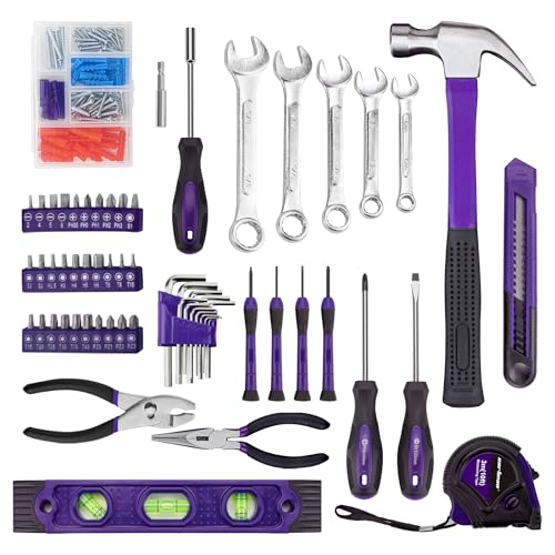 CARTMAN 152-Piece Basic Household Hand Tool Set,with Toolbox Storage Case, All Purpose Home Tool Kit Includes Essential Tools for Office College Repairs Purple - color: Purple