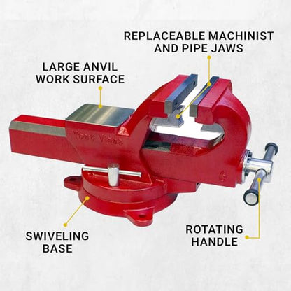 Yost Vises ADI-5 Heavy Duty Vise | 130,000 PSI Tensile Strength Austempered Ductile Iron Bench Vise | 5.5 Inch Jaw Width with a 360 Degrees Interlocking Swivel Base and 2 Lockdowns | Red - size: 5 inches