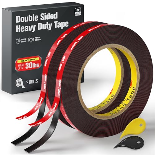 Double Sided Heavy Duty Mounting Tape, 2 Rolls (16.5 FT x 0.39 in Each), Waterproof, High Temp Resistant, for Automotive Trim, LED Strips, Home & Office Décor - size: 16.5FT x 0.39in (General Use)