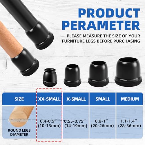 20 Pcs Black Extra Small Skinny Chair Leg Floor Protectors for Hardwood Floors, Upgraded Rubber Chair Leg Caps with Felt, Round Furniture Leg Feet Covers, No Scratches Reduce Noise (Fit 0.4"-0.5") - size: XXSmall (Fit 0.4"-0.5")