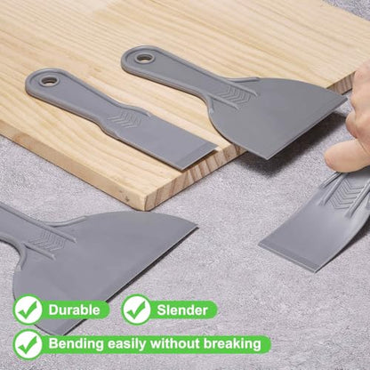 HARFINGTON 6pcs Putty Scraper Set Plastic Flexible Putty Knives Disposable Paint Spreader Cleaner Tool for Spackling, Patching Painting Repairing, Gray - color: Gray