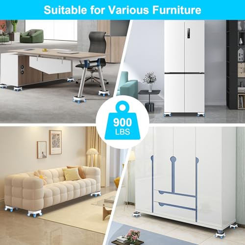 New Upgrade Furniture Movers with Wheels, Furniture Sliders with 360° Rotatable 1.25in Wheels, Furniture Dolly for Moving Heavy Sofa, Bed, Load Capacity Up to 900lb - size: 1.25in Wheels Without Pry Bar