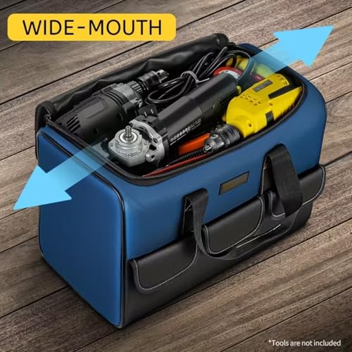 Heavy-Duty Tool Bag with Wide Mouth - Durable Polyester Material, Multiple Compartments and Pockets, No Assembly Required, for Tool Storage, Carrying and Organization