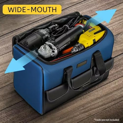 Heavy-Duty Tool Bag with Wide Mouth - Durable Polyester Material, Multiple Compartments and Pockets, No Assembly Required, for Tool Storage, Carrying and Organization