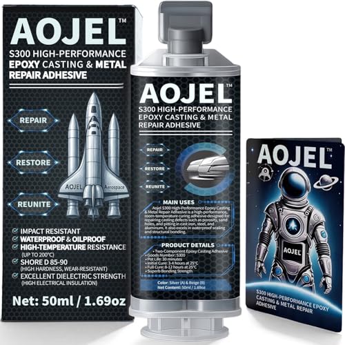Metal Epoxy, 2-Part Structural Repair Adhesive for Metal & Aluminum Repair, Load-Bearing, Waterproof, Heat Resistant to 392°F, Drillable After Cure, 1.69 oz