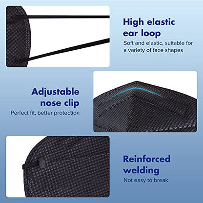 KN95 Black Face Masks 20pcs 5-Layer Cup Dust Masks Filtration Efficiency ≥95% Individually Packaged Breathable Face Mask