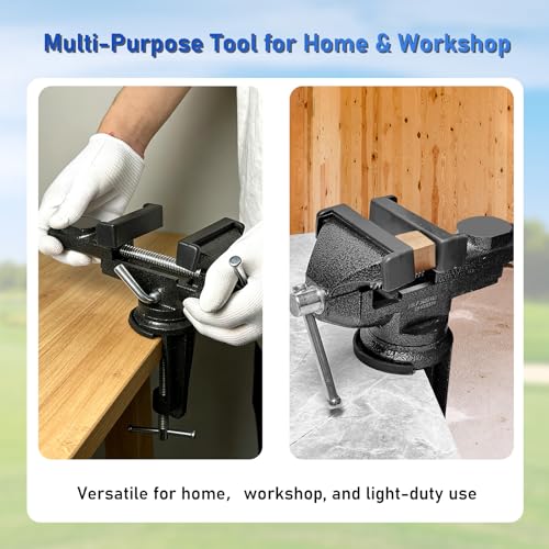2.7 In Portable Bench Vise, 360° Swivel Base Clamp-On Table Vise – Multi-Purpose Tool for Golf Grip Kit, Woodworking, Crafting, Model Making, Metalworking & DIY - size: 2.7 in