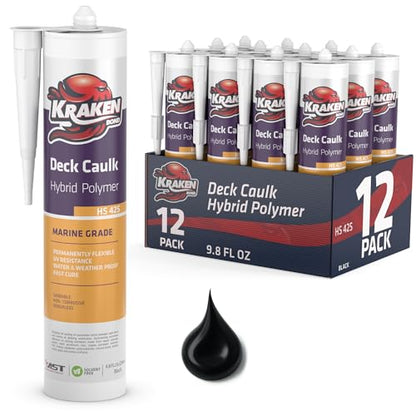 Kraken Bond Black Marine Sealant 5200 - (12x9.8 Fl. Oz) Fast Dry UV Resistant Marine Grade Caulk, Low Odor, Paintable, Waterproof for Boat Maintenance and All Weather Conditions, 12 Pack - size: 12 Pack