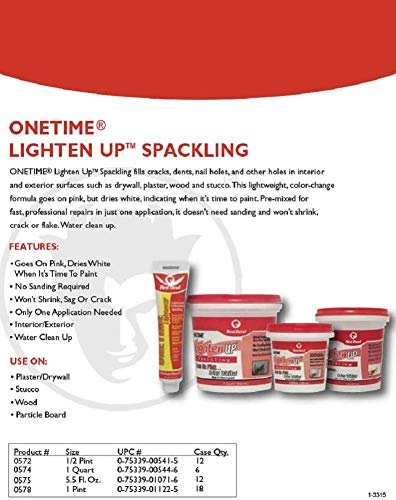 Red Devil 0574 ONETIME Lighten Up Lightweight Spackling, 1 Quart, 6 Pack, White - size: 1 Quarts (Pack of 6), style: 1 Quart