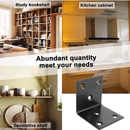 20PCS Corner Brace 2 X 2 Inch Stainless Steel L Bracket Heavy Duty Black Large Corner Bracket Joint Right Angle Brackets 90 Degree Corner Fastener for Wood Furniture Cabinet Drawer Bed Chair - size: 2"x2"