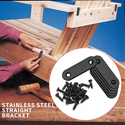 Jiozermi 12 Pcs Straight Brace, Flat Brace 2” x 0.6”, Stainless Steel Straight Bracket, Mending Joining Plates for Wood, Board, Bed Frame, Furniture & Shelves, Matte Black - size: Black, 2” x 0.6”, 12 pcs