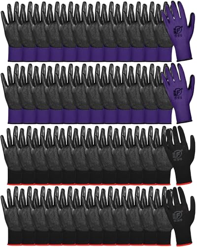 Nuogo 48 Pairs Gardening Gloves for Men Women Rubber Coated Safety Work Gloves Bulk for Gardening Construction Work - color: Black, Purple