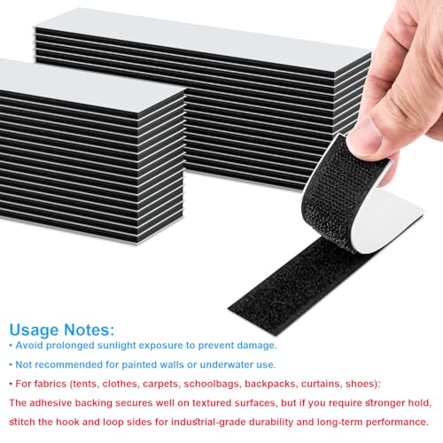 32 Sets 1x4 Inch Hook and Loop Strips with Adhesive, Strong Sticky Back, Heavy Duty Fasteners, Double Sided Mounting Tape for Wall Hanging Picture, Home, Office, School, No Holes Needed, Black