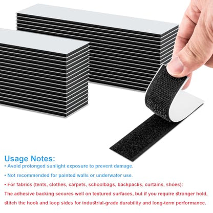 32 Sets 1x4 Inch Hook and Loop Strips with Adhesive, Strong Sticky Back, Heavy Duty Fasteners, Double Sided Mounting Tape for Wall Hanging Picture, Home, Office, School, No Holes Needed, Black