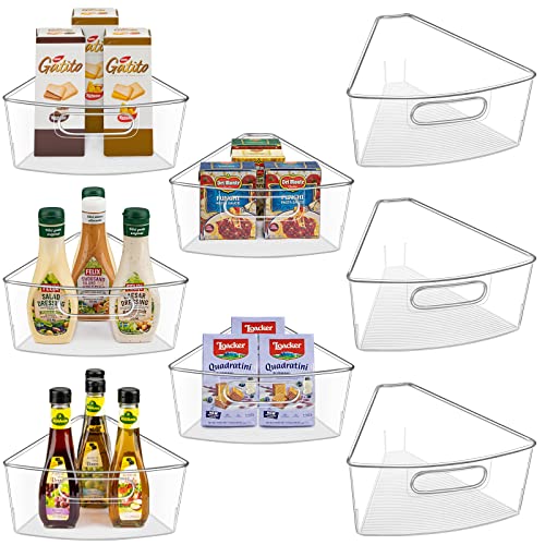 JEISSLIA Lazy Susan Cabinet Organizer Bins for 26"/ 28"/ 32" Diameter Corner Organizer, Plastic Cabinet Storage Bin, 1/8 Wedge - Food Safe, BPA Free, with Non-Slip Pads (for 32" Diameter, 8 Pack) - size: For 32" Lazy Susan- 8 Pack