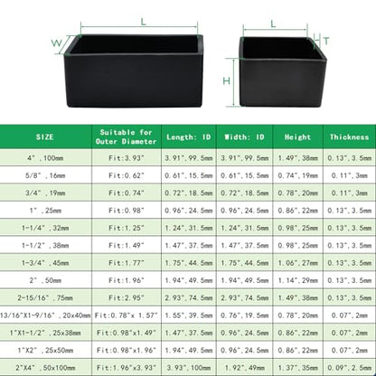 1" X1-1/2 (25X 38 mm) Rectangular Chair Leg Caps, Silicone Chair Leg Floor Protectors, Flexible End Caps, Non-Slip Rubber Chair Feet Covers for Hardwood Floors, Tables & Patio Furniture,4PCS Black - size: 1"x1-1/2"(25x38 Mm)